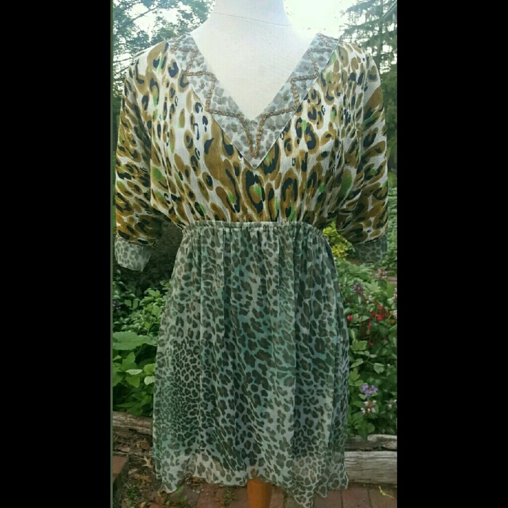 Gauzy Animal Print tunic dress Faith boho Hippie gypsy festival vibes